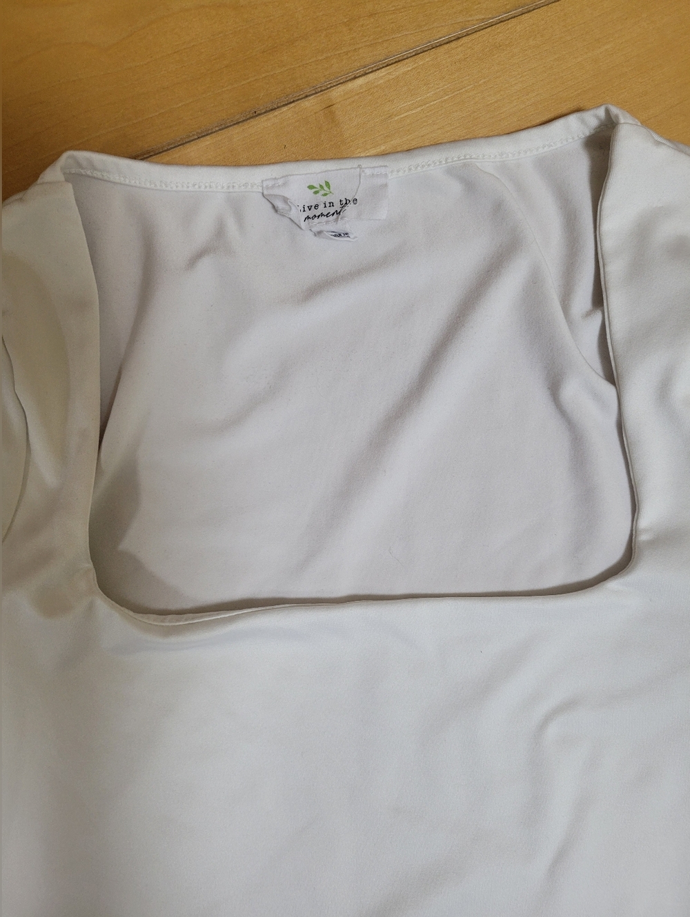 White Square Neck Fitted Tee Soft Stretch Baby Tee Minimalist XS S - Picture 4 of 6